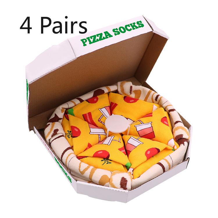 4 Ζεύγη Ανδρικές Μεσάτες Δημιουργικές Μόδες Ζευγαριού Χριστουγεννιάτικο Δώρο Κουτί Πίτσα Κάλτσες