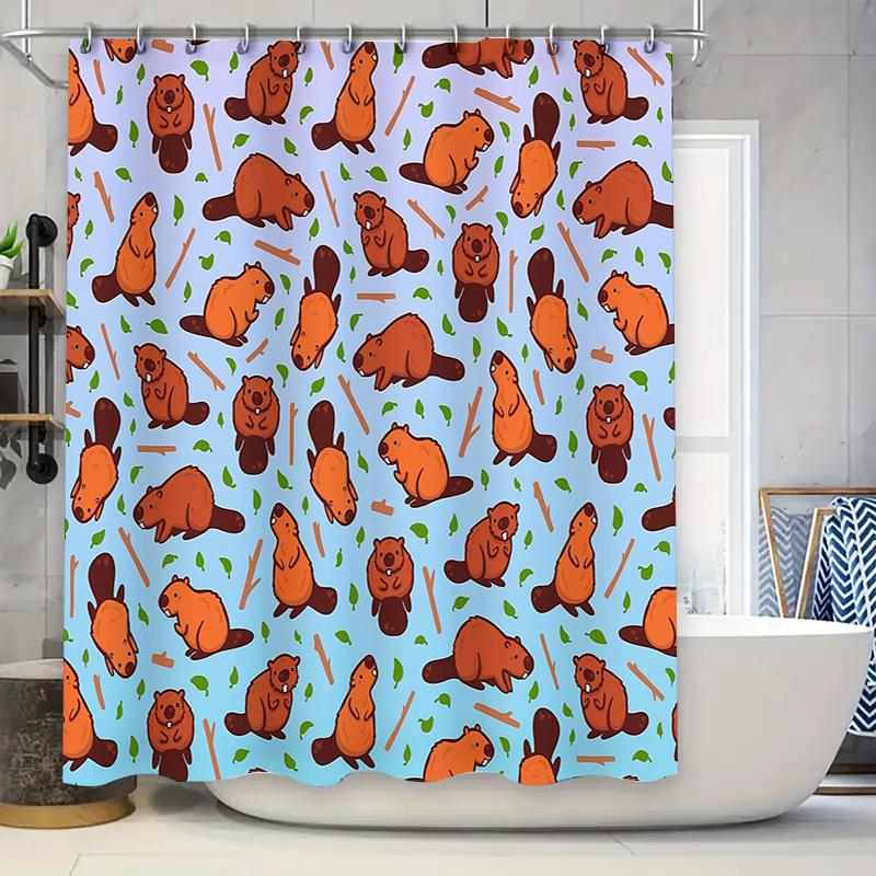 

Cute Otter Shower Curtain Woodland Animal Bathroom Decor Set Waterproof Fabric Nature Forest Wildlife Shower Curtain Liner W60H190(CM)-1 Pcs