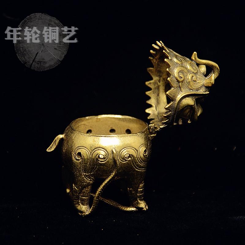 Brass Foo Dog Incense Burner Desktop Decor Handmade Ethnic Style Copper Aroma Diffuser Office Home
