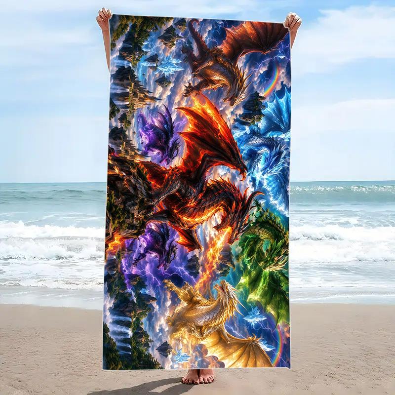 Dragon Print Beach Towel, Large Soft Quick Dry Towel for Beach Camping Swimming