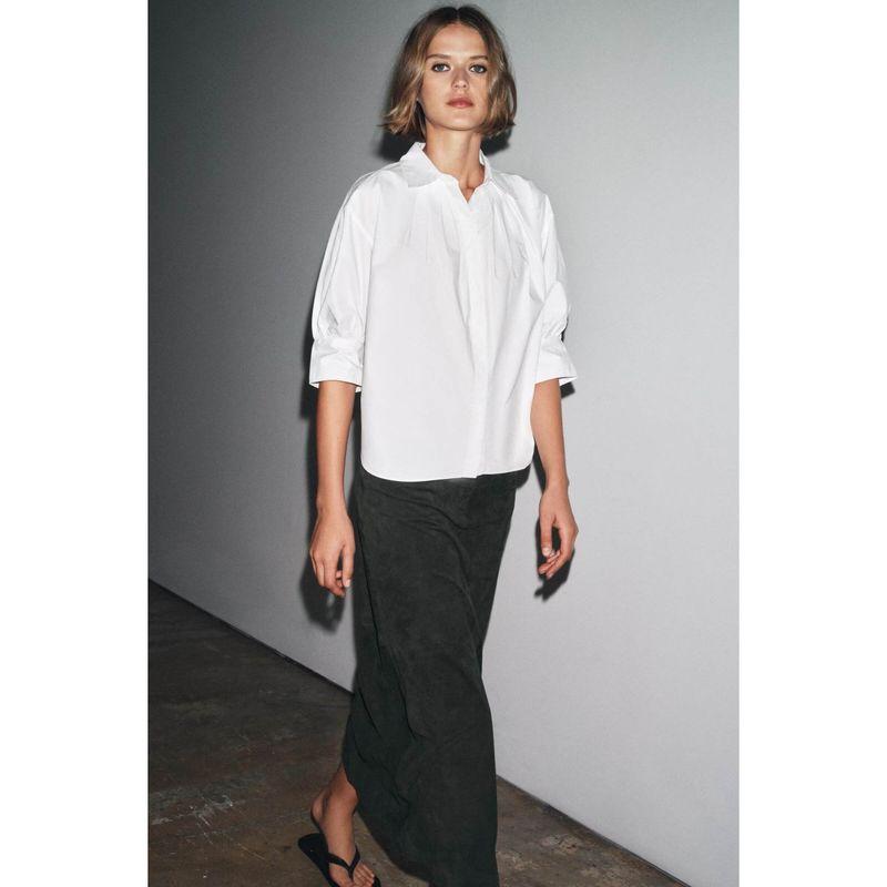 Zbzr Autumn New Women Clothes Western Style Versitile Fashion Solid Fluffy Sleeve Pleated Shirts