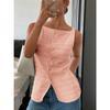 Fashionable Style Single-button Round-neck Sleeveless Fitted Tank Top In Solid Color for Ladies
