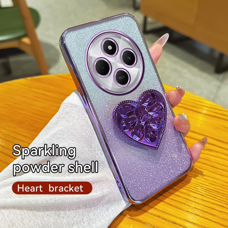

Gradient Glitter Plating Love Heart Phone Holder Case For Xiaomi Redmi 14C 13C 13R 12 12C 10 10C 9 9A 9C 4G 5G Cover Redmi 9C фиолетовый