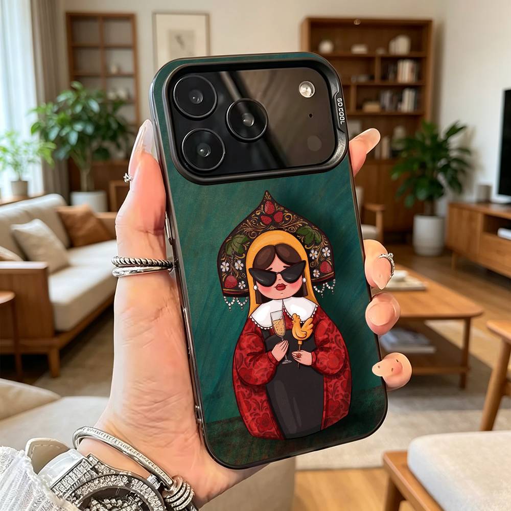 Adorable R-Russian Folk Art Doll Phone Case For iPhone17,16,15,14,13,12,11Plus,Pro Max,XS,Colorful Silver Phone case Funda Cover