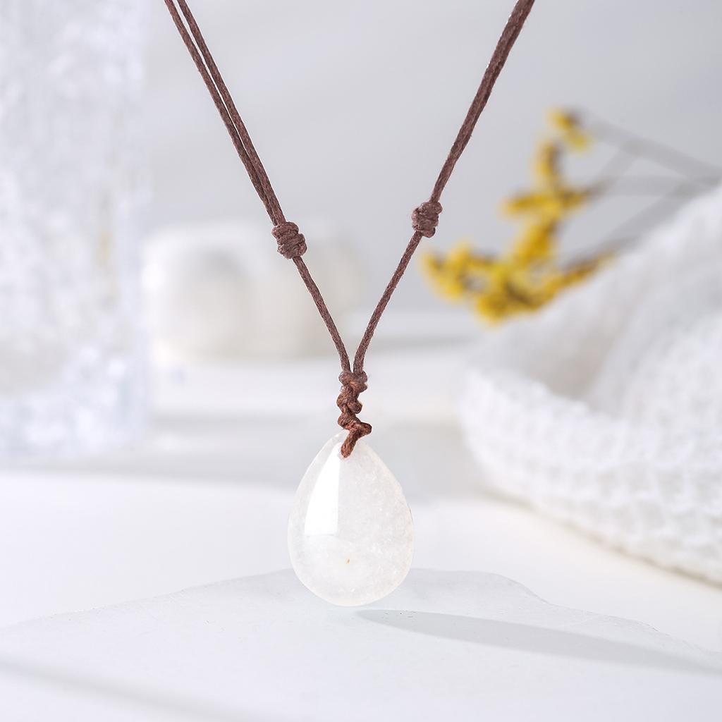 Natural crystal pendant, amethyst necklace, hand woven, water droplet jewelry