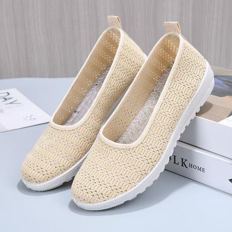 Summer New Women's Flat Sole Mesh Casual Shoe Soft Sole Non Slip Shallow Slip On Lightweight Breathable Round Toe Walking Shoes
