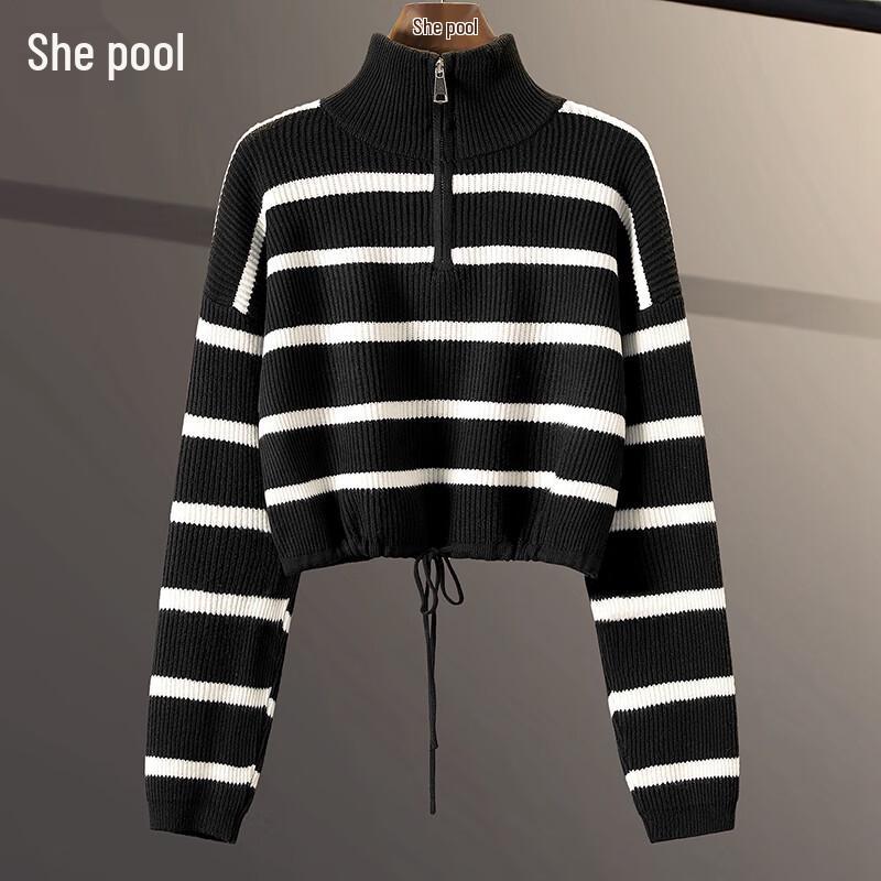 

Маленький трикотажный топ в полоску с цветовыми блоками и молнией до середины One Size