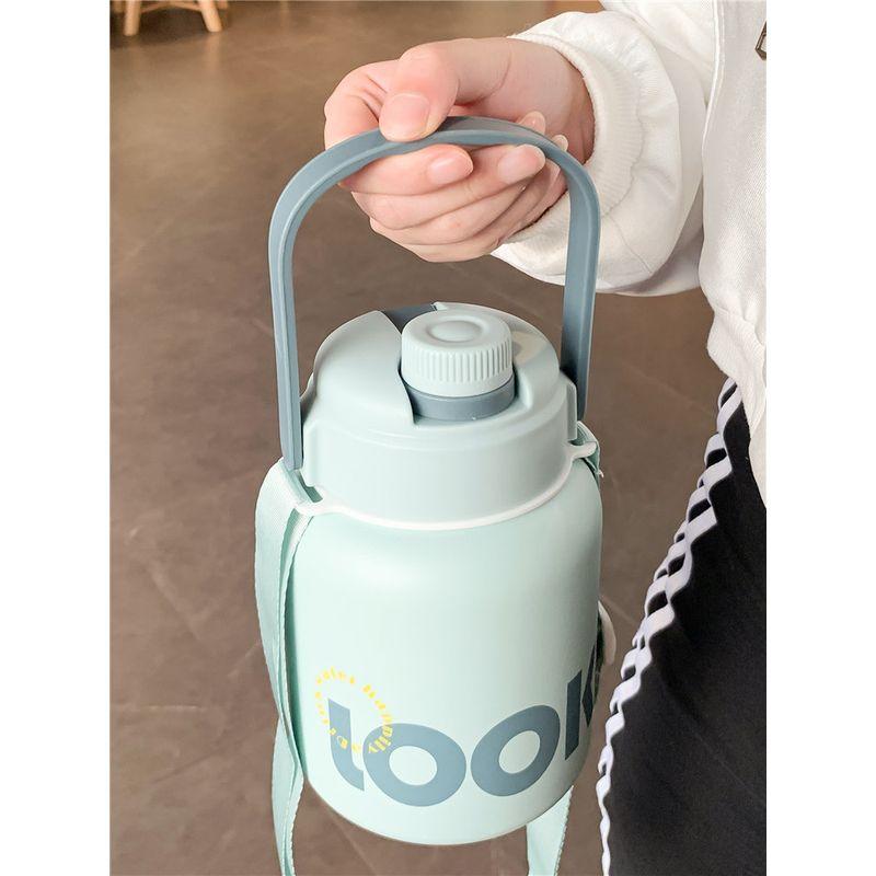 Large Capacity Vacuum Cup for Women 2025 New Arrival Good-looking Water Cup Student Kettle Oblique Strap Straw Big Belly Cup