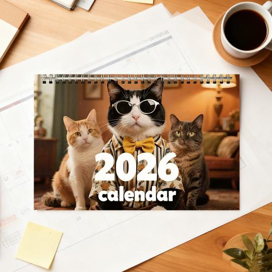 2026 Katzen Wandkalender JAN 2026 - DEZ 2026 Lustiger Monatsplaner mit Katzenkalender 12