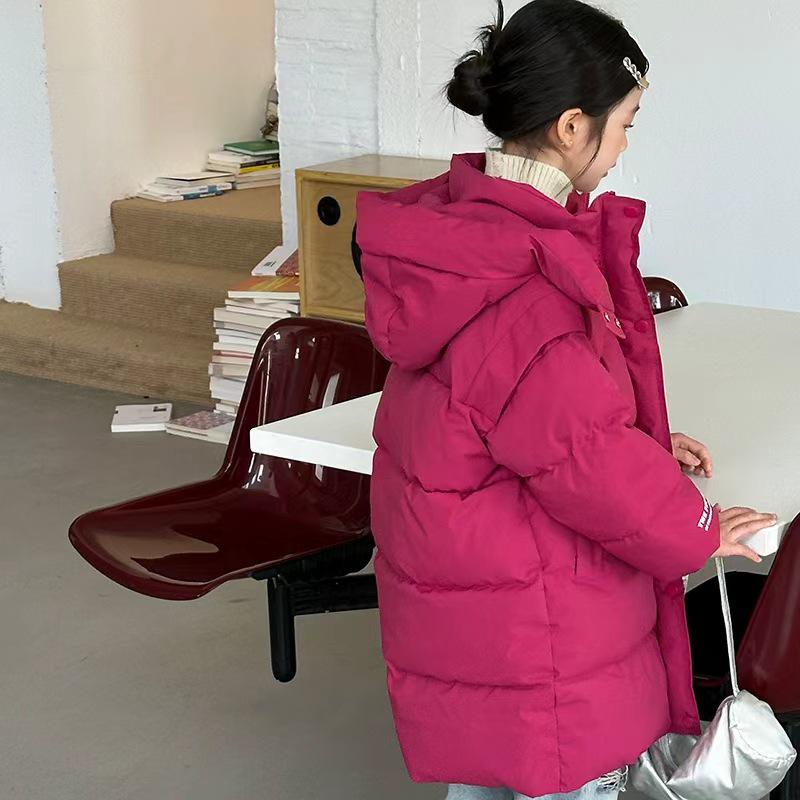 

2025 Зимнее хлопковое пальто средней длины в корейском стиле для мальчиков и девочек 150 cm розы красного