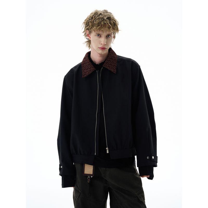 Kisko American Old Money Style Jacquard Lapel Patchwork Zipper Jacket for Men and Women, Cool and Loose Casual Short Jacket