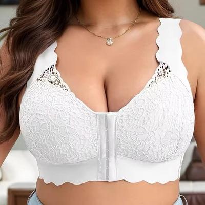 Women's Plus Size Lace Front Buckle Wire-Free Bra