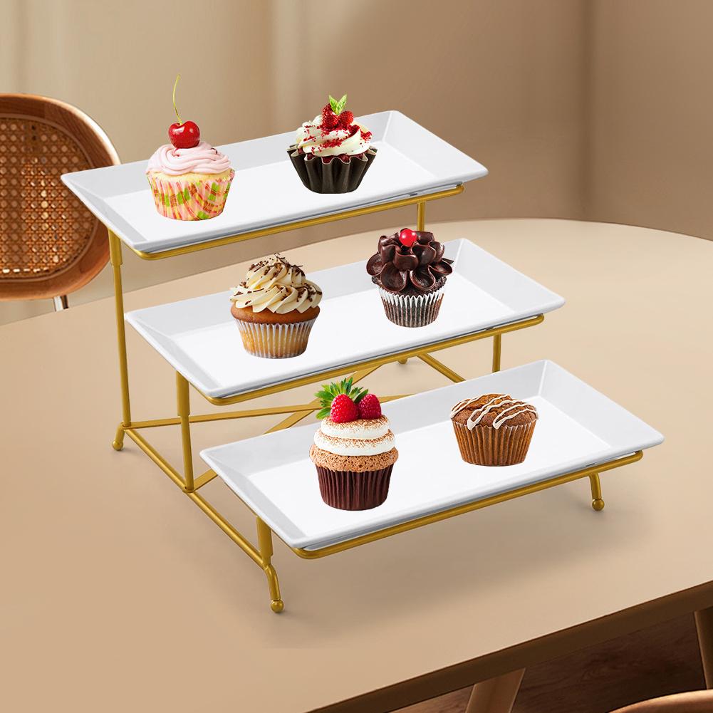 3 Tiers Serving Platters & Sturdier Rack Rectangular Serving Tray Set Display Serving Dishes for Party Entertaining Food Display