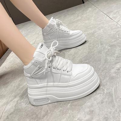 Zwart witte kleur bijpassende sneakers voor dames lente herfst veters 8 cm dikke bodem verhoogde spons casual sportschoen