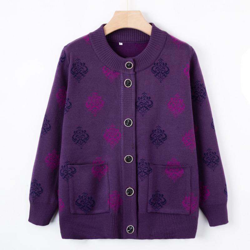 Early autumn grandma sweater cardigan middle elderly knitted autumn coat crew neck top mother mother-in-law clothes