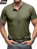 Pánské tričko Henley s krátkým rukávem 6 knoflíků Stojáček Melírovaná bavlna Slim Fit Ležérní Základní tričko Top
