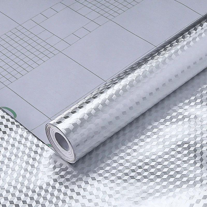 

Самоклеящиеся наклейки из алюминиевой фольги для кухни, водостойкие, масляные, водонепроницаемые, наклейки для плиты, обои для кухонного фартука Pegatinas De Pared 40cmX100cm