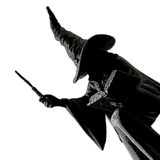 Black Witch Figurine for Home Shelf Faceless Sitter Figurine, 3D Printed Wizard Statue with Halloween Party Tabletop Decoration Wand Spell Book,