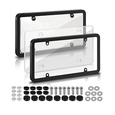 Pacote com 2 molduras de licença americanas, suportes de proteção de plástico para placas de carro padrão dos EUA, acessório de modificação com capa transparente