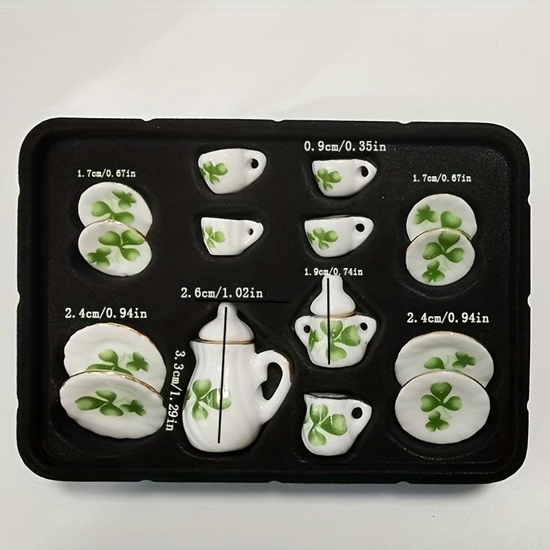 Mini Set da Tè in Ceramica da 15 Pezzi - Giocattolo Perfetto per Casa delle Bambole per Bambini - Piatti, Tazze e Cibo in Miniatura - Ottima Idea Regalo