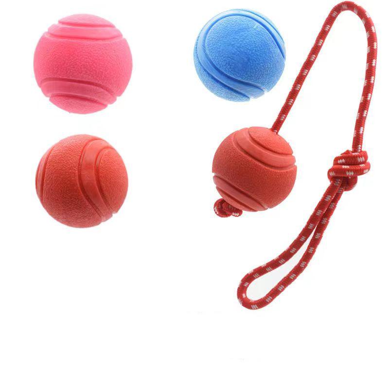 Pet Dog Toy Ball Anti Bite Chew Non Destructive Bouncing Ball Dog Rubber Training Interactive Toy Ball Strap Rope
