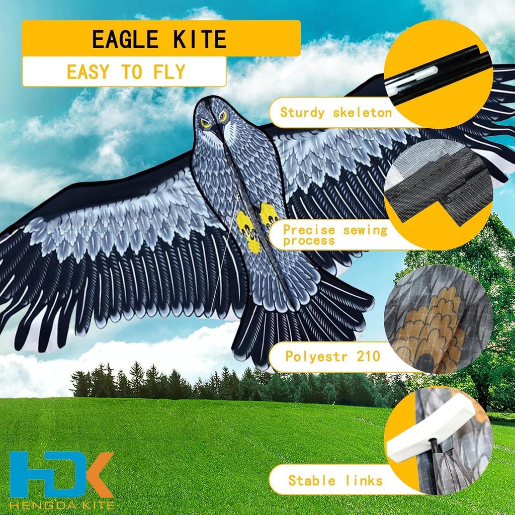 Schwarzer Adler Drachen, Adler Stil, Schwarzer Drachen für Erwachsene und Jugendliche, Ideal für Anfänger, Einfach zu montieren und zu bedienen, Inklusive Aufbewahrungstasche, Perfekt für