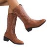New thick heel mid tube western cowboy boots embroidered sleeve knight boots retro square head martin boots women