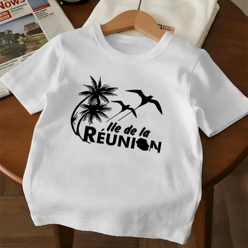 Children Crew Neck Short Sleeve T-Shirt with RÉUNION Print 110 белый