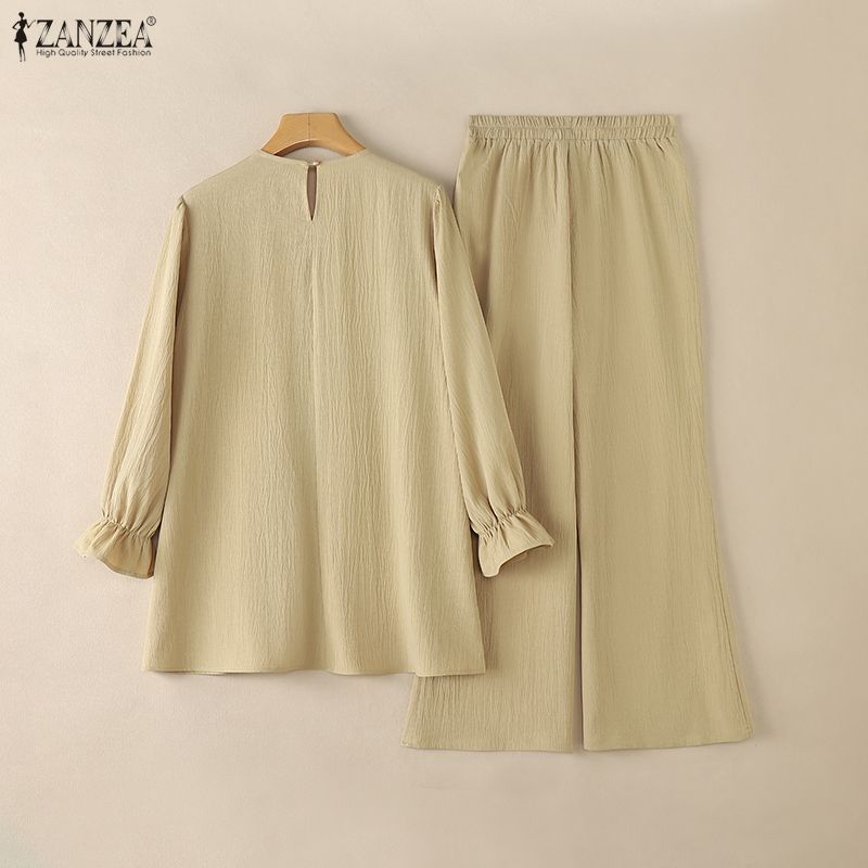 ZANZEA Women Long Sleeve Blouse and Pants Casual Two Piece Suit Sets