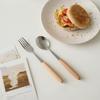 Wooden tableware three-piece set, spoon, premium wooden handle chopsticks, fork, stainless steel portable tableware, chopstick set.