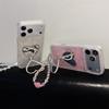 Wrist Strap Love Heart Mirror Diamond Bling Holder Phone Case for IPhone 17 16 15 Plus 14 13 12 11 Pro Max Protective Cover