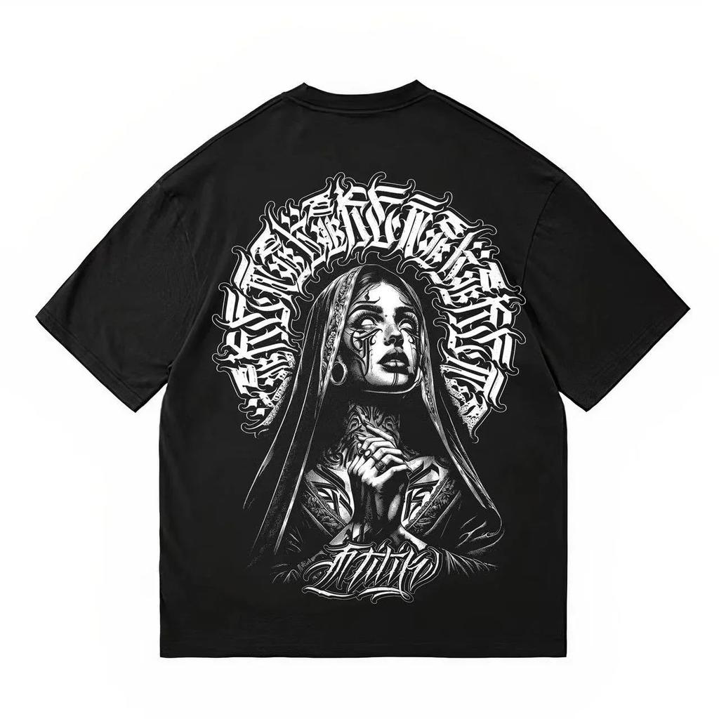 Tattoo Trendy Manga Tattoo West Coast Street Dance Chicano Flower Font Cartoon American T-shirt Cotton Same Gender Design Summer