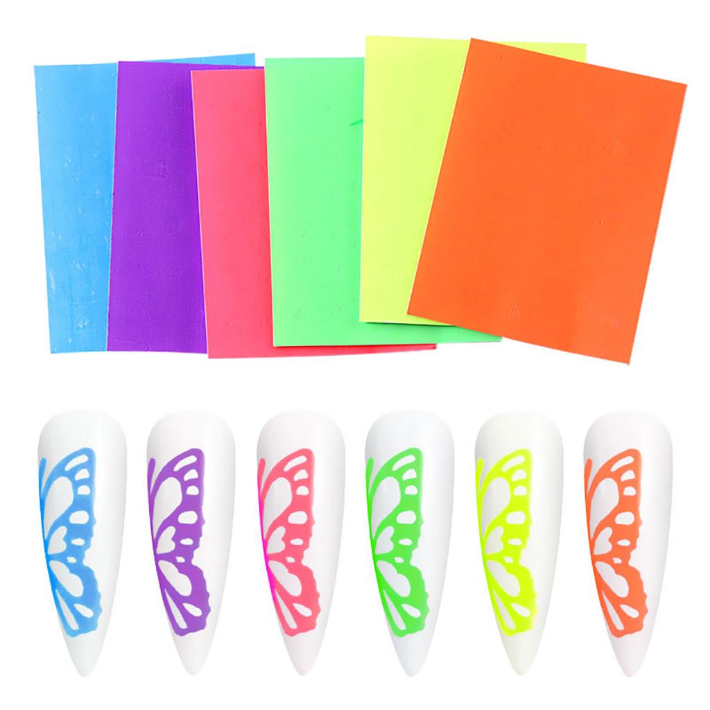Color Fluorescent Butterfly Sticker 6-color Set Summer DIY Manicure Sticker