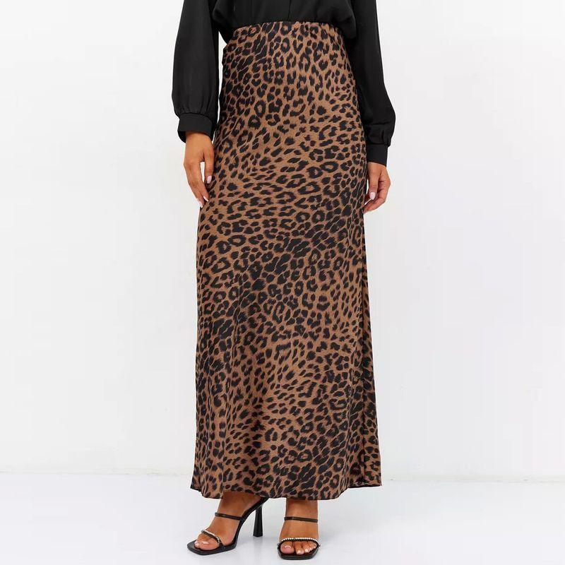 

Printed High Waisted and Hip Hugging Skirt Print High Waist Sheath Skirt Brown leopard print XL