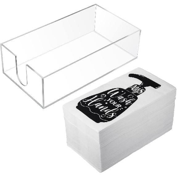 Outus Disposable Hand Towels and Acrylic Napkin Holder, Bathroom Etiquette Guest Napkins Bathroom Rules for Bathroom Powder Room Guest Room Party 101