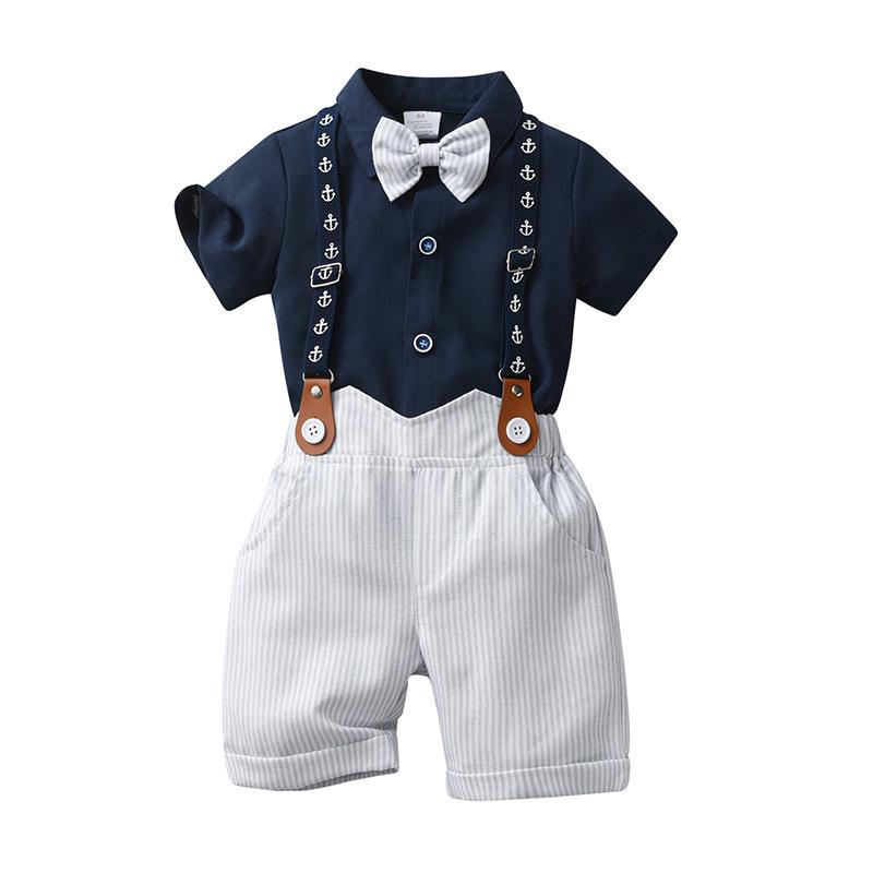 Summer Three-Piece Short-Sleeve Overalls Set for Boys