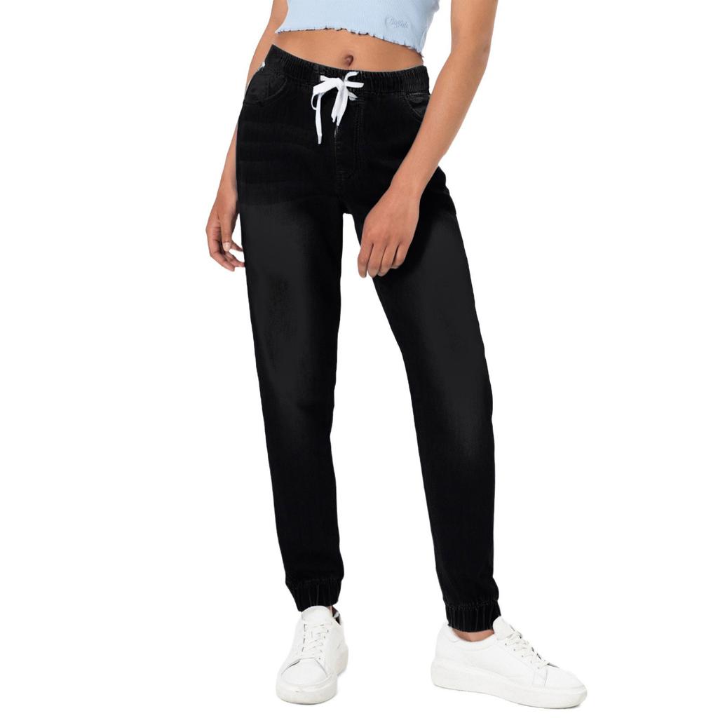 Women's Casual Solid Color Mid Waisted Poket Jeans Pants Denim Casual Trousers