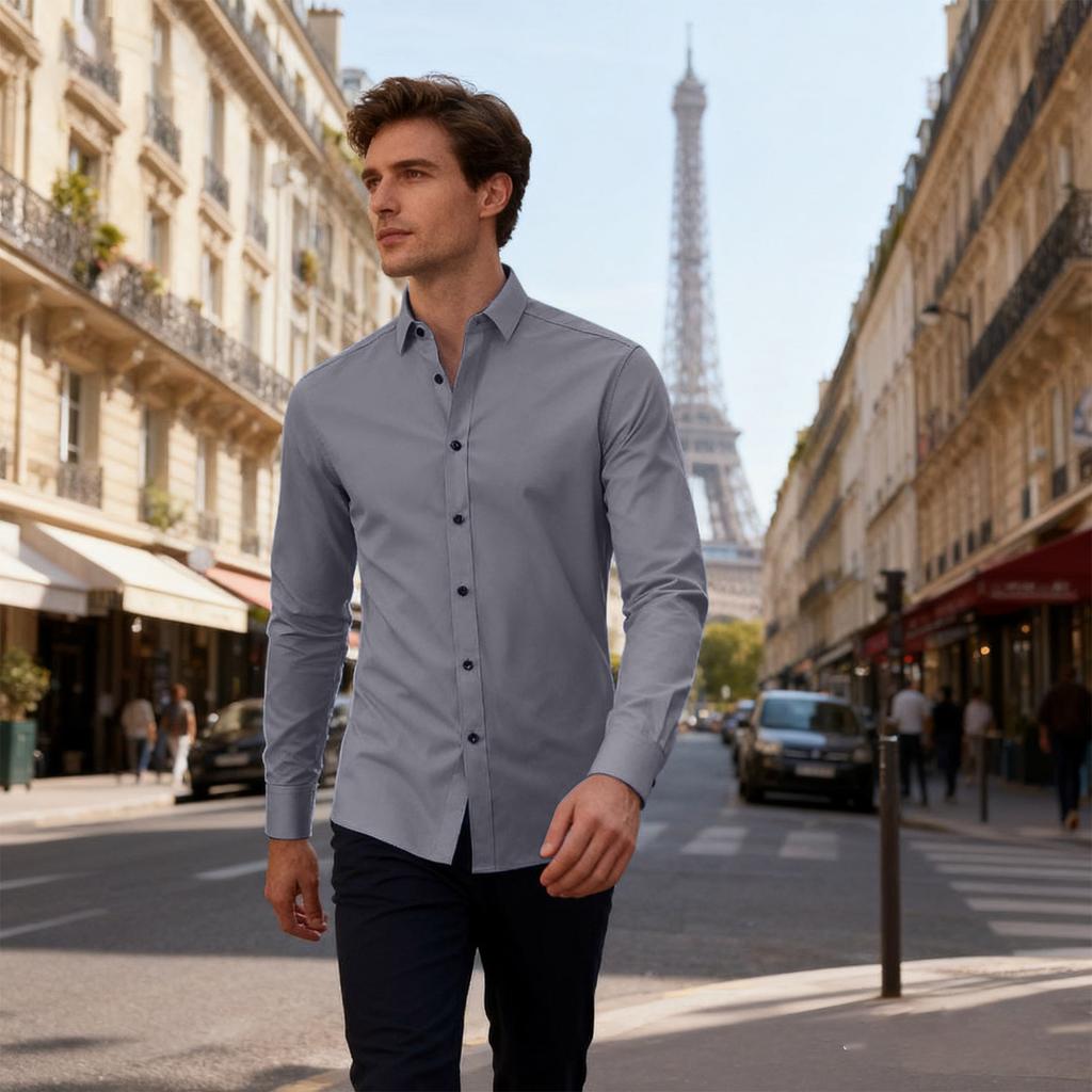Men's Slim Fit Elastic Shirt, Business Thin Shirt