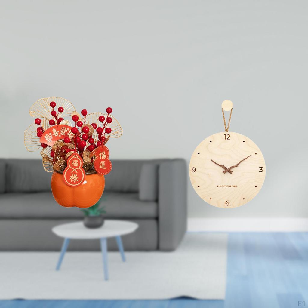 Artificial Bonsai Flower Bucket Chinese Year Desk Prop with Modern Minimalist Nordic Wood Wall
