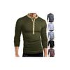 Premium Quality T-shirt Men Fashion Button Front Long Sleeve V-neck Solid Casual Slim Fit