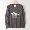 Men's Vintage Motorcycle Style Cotton Printed Base Shirt, Spring and Autumn American Casual Loose Long-Sleeve T-Shirt