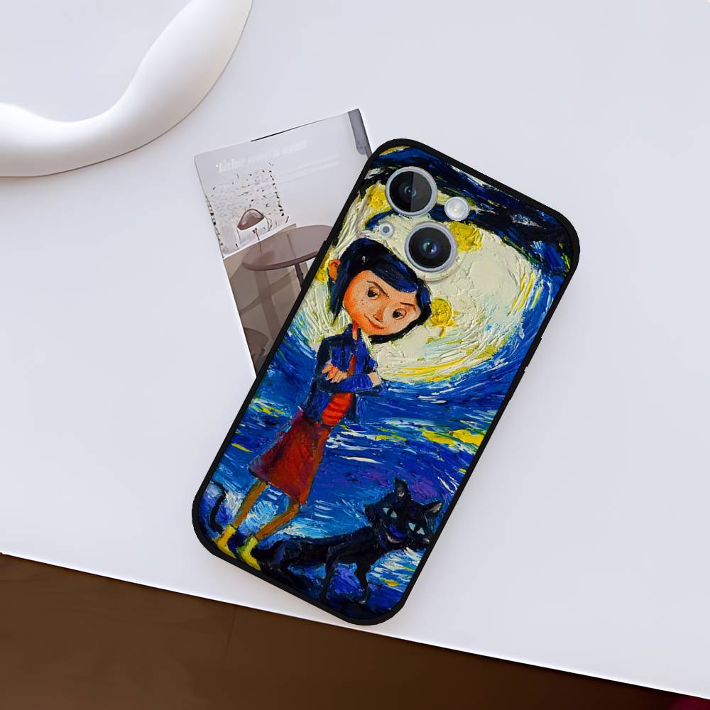 Anime C-coraline Phone Case For IPhone 1716 15 14 13 Pro Max 11 12 Mini X Xs XR Black Silicone Cover
