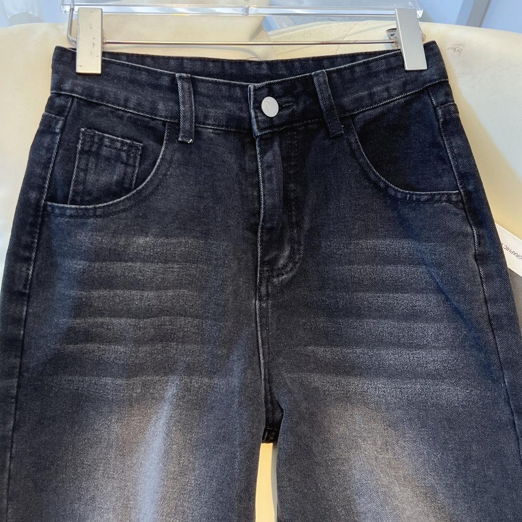 Four Seasons High-waisted Straight-leg Jeans Damen Retro Dünn Locker Fallend Schmal Weitbein Hose