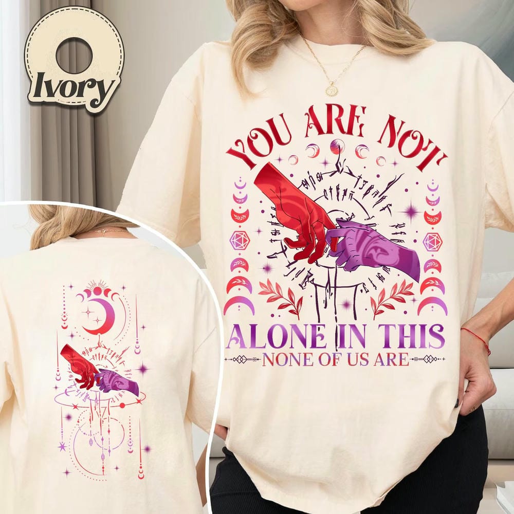 Vintage Astarion Game Fan 2 Sided Comfort TShirt Youre Not Alone Shirt Unisex Tee Funny Apparel Trendy Y2K Casual Streetwear S