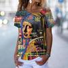 Streetwear Damskie Luźne Codzienne Koszulki V-neck z Kwiatowym Wzorem Krótki Rękaw