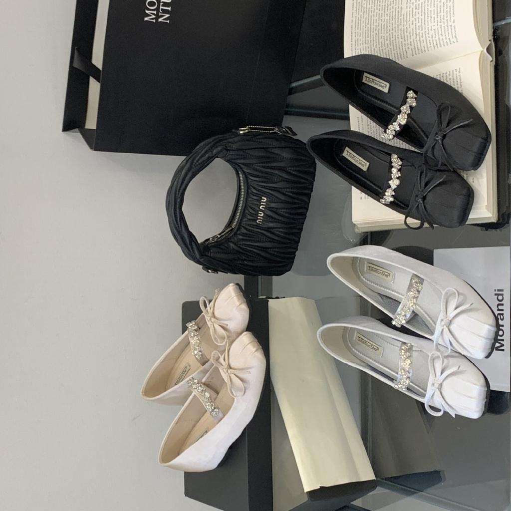 French thick heel bag head half slippers outer wear women's shoes summer 2025 new rhinestone word with bow single shoes