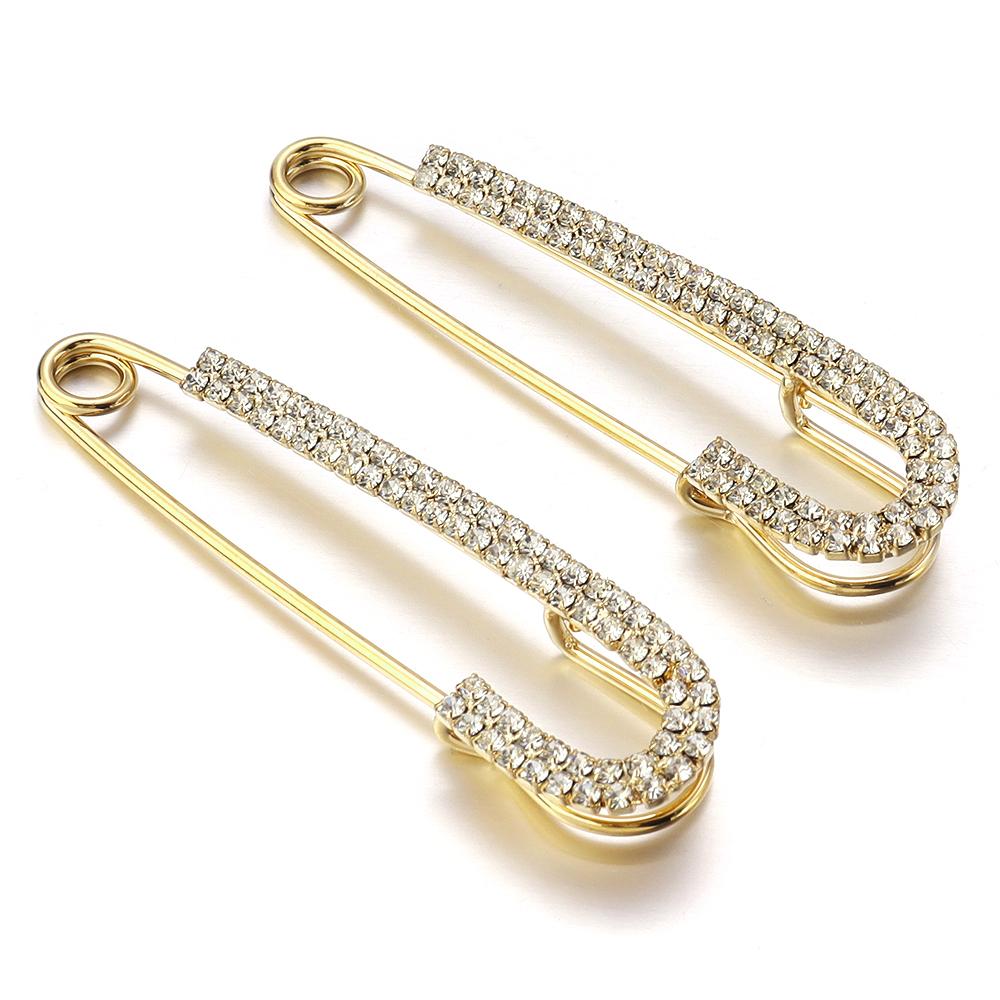 2pcs/lot Alloy Rhinestone Brooches Gold Silver Color Fixed Pins Brooch For Women Dress Safety Pin Brooches DIY Jewelry Making