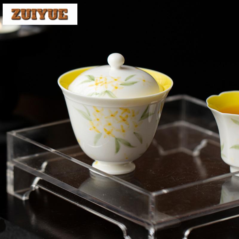100ml White Porcelain Pure Hand Painted Osmanthus Lid Bowl Creative Handmade Ceramic Tea Bowl  Kung Fu Tea Set Tea Art Supplies