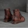 Johnature Flat Bottom Plush Warm Cotton Boots Solid Color Retro Genuine Leather Women's Short Boots