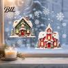 Winter Wonderland Decorations Christmas Cabin Static Glass Stickers, PVC Snow House Windows Decals for Holiday Home Window Clings Decor, Reusable